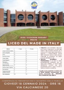 Conferenza di presentazione e incontro con le famiglie giovedì 18 gennaio 2024 “Liceo del made in italy”